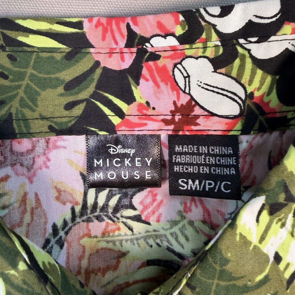 Disney Mickey Mouse Hawaiian Shirt Mens Small Floral Button Up Short Sleeve - Picture 3 of 8